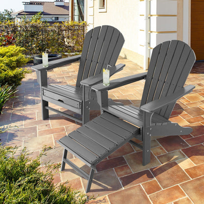 Patio HDPE Adirondack Chair with Retractable Ottoman