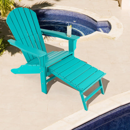 Patio HDPE Adirondack Chair with Retractable Ottoman