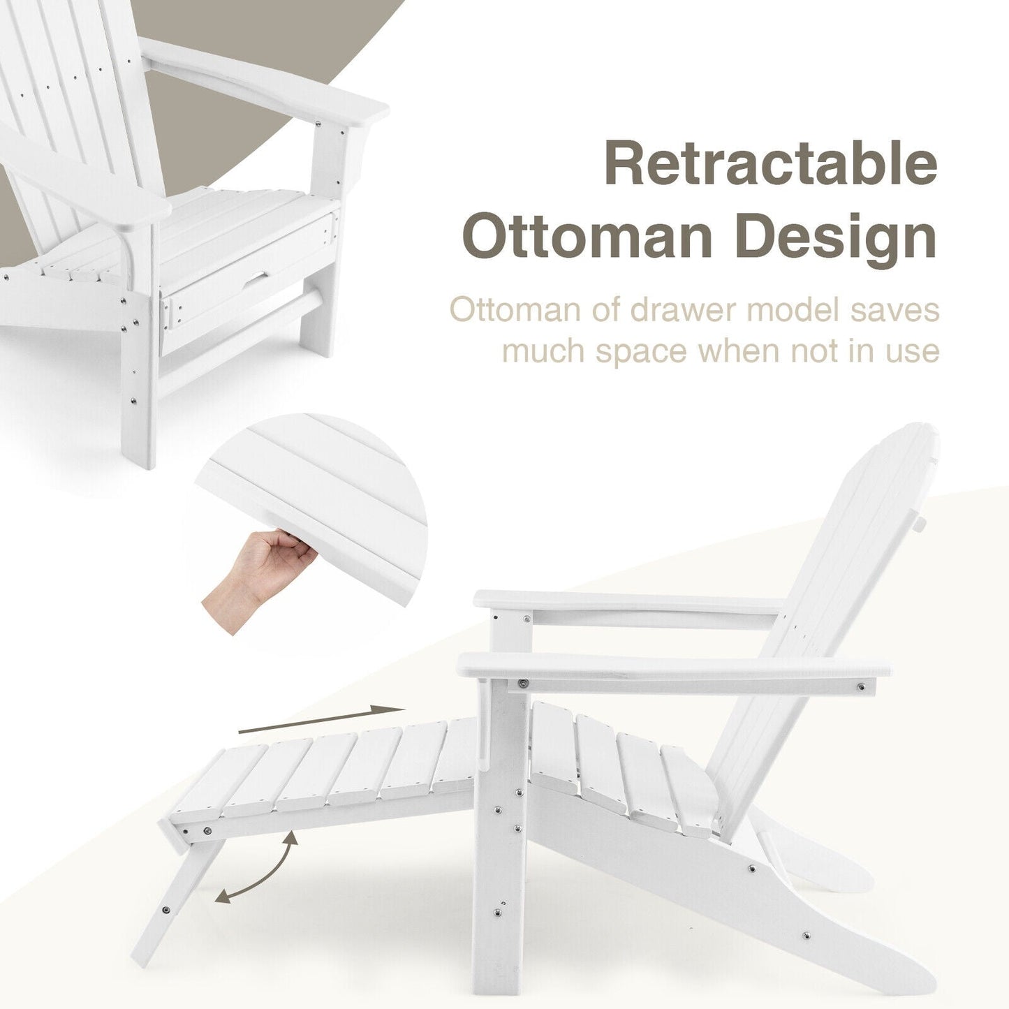 Patio HDPE Adirondack Chair with Retractable Ottoman