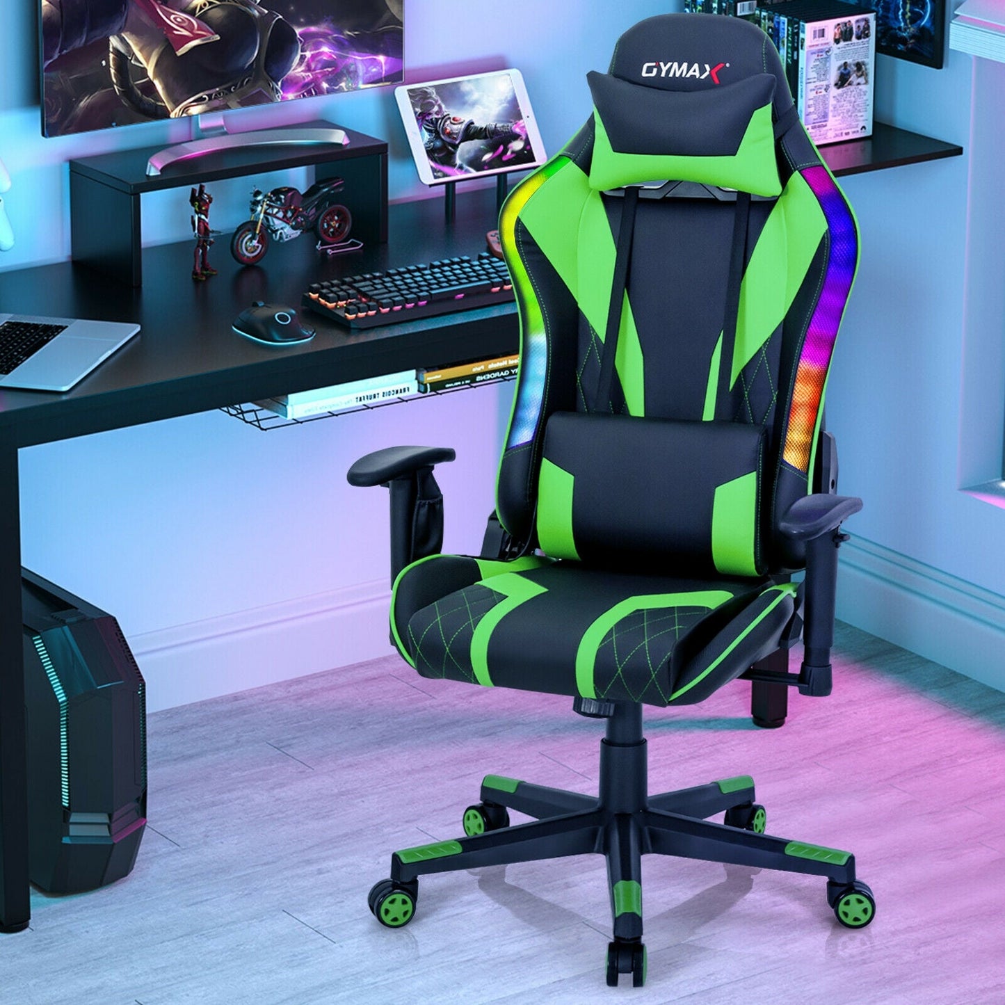 Gaming Chair Adjustable Swivel Computer Chair with Dynamic LED Lights