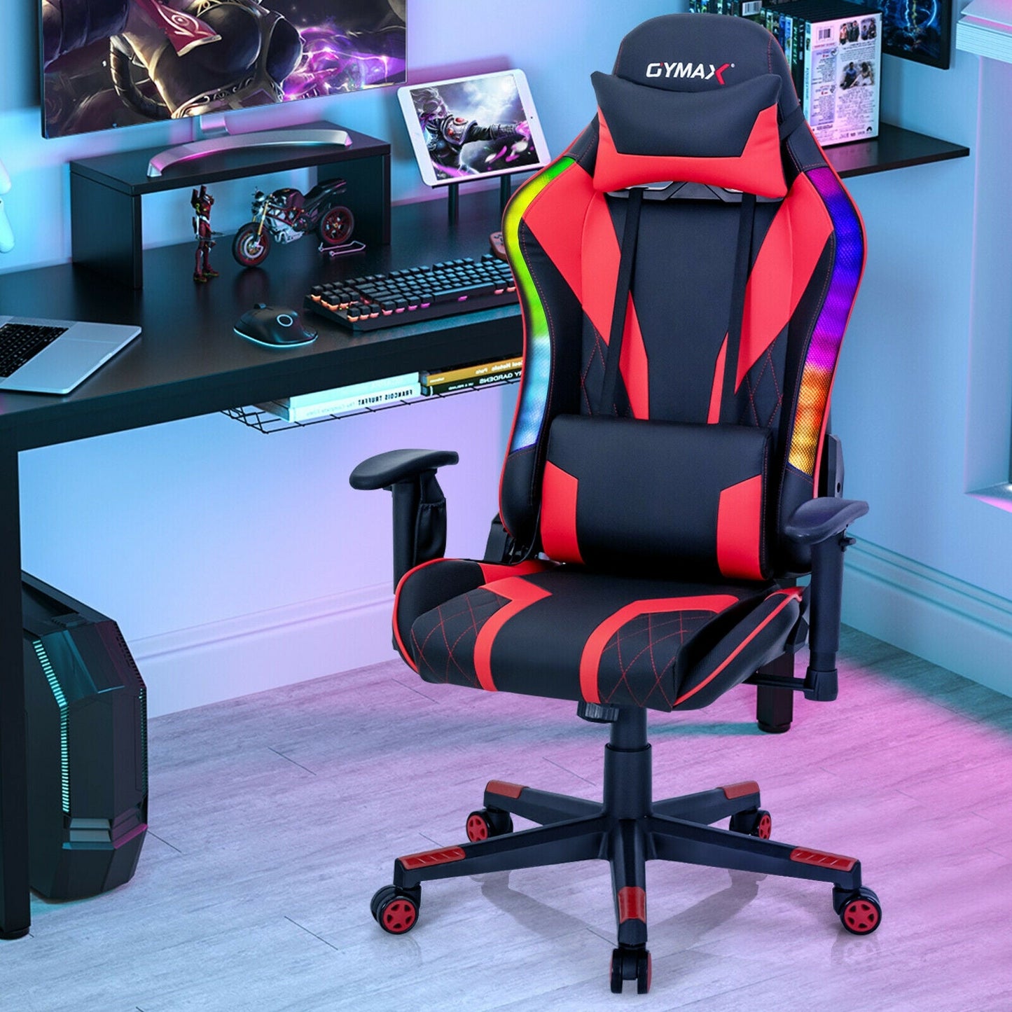 Gaming Chair Adjustable Swivel Computer Chair with Dynamic LED Lights
