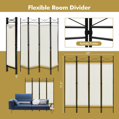 6 Feet 4-Panel Folding Freestanding Room Divider