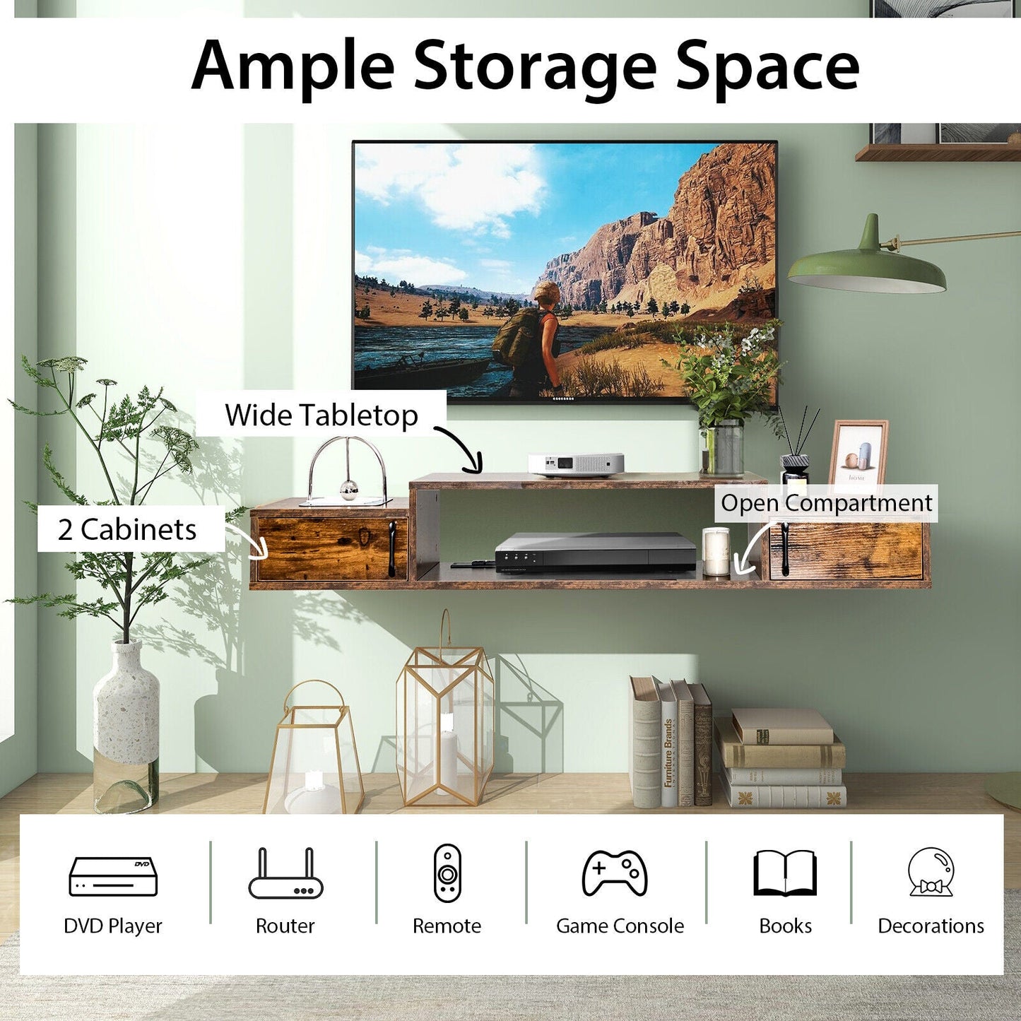 55 Inches Floating TV Stand with Power Outlet