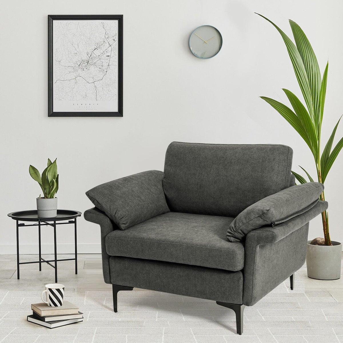 Modern Fabric Accent Armchair with Original Distributed Spring and Armrest Cushions