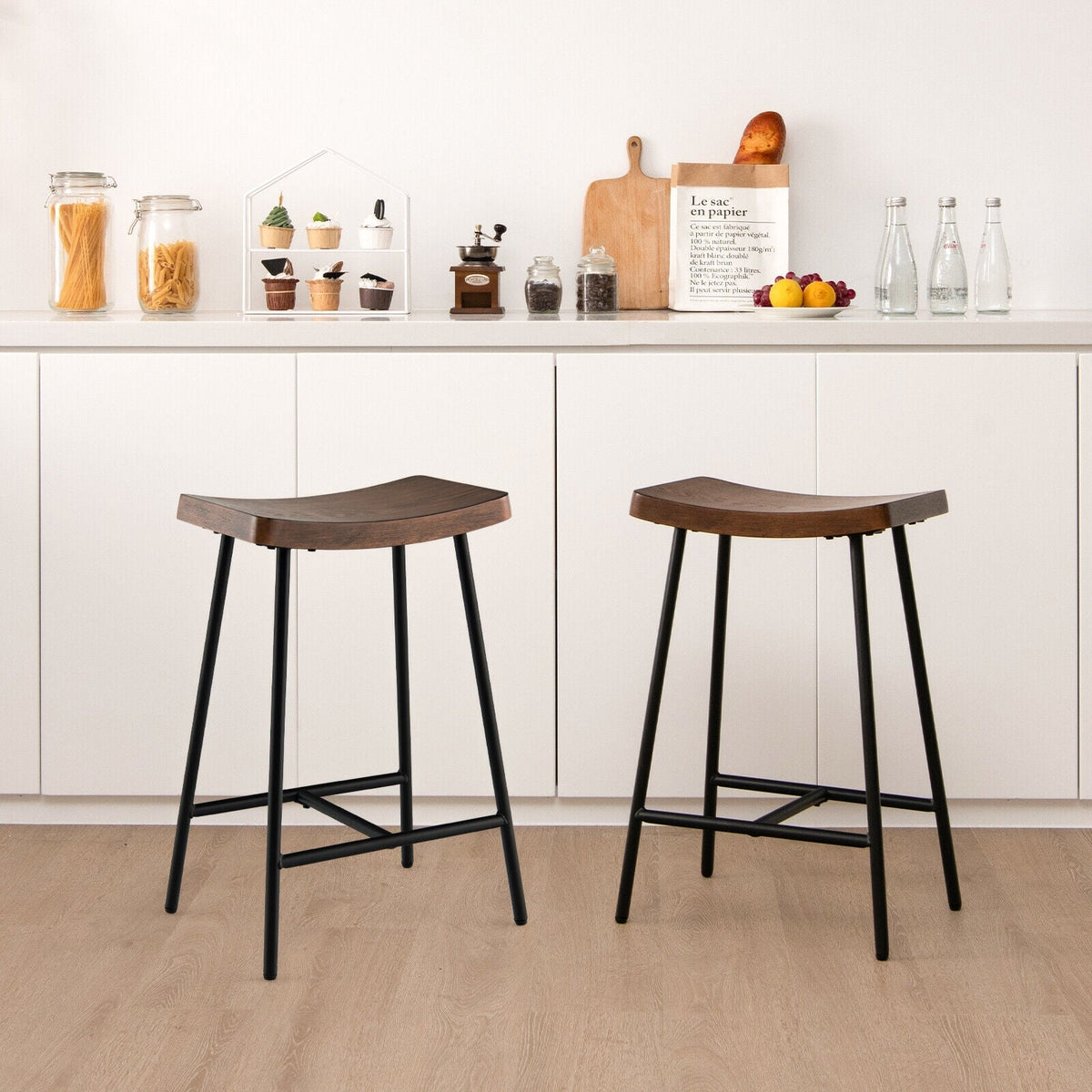 Industrial Saddle Stool with Metal Legs and Adjustable Foot Pads