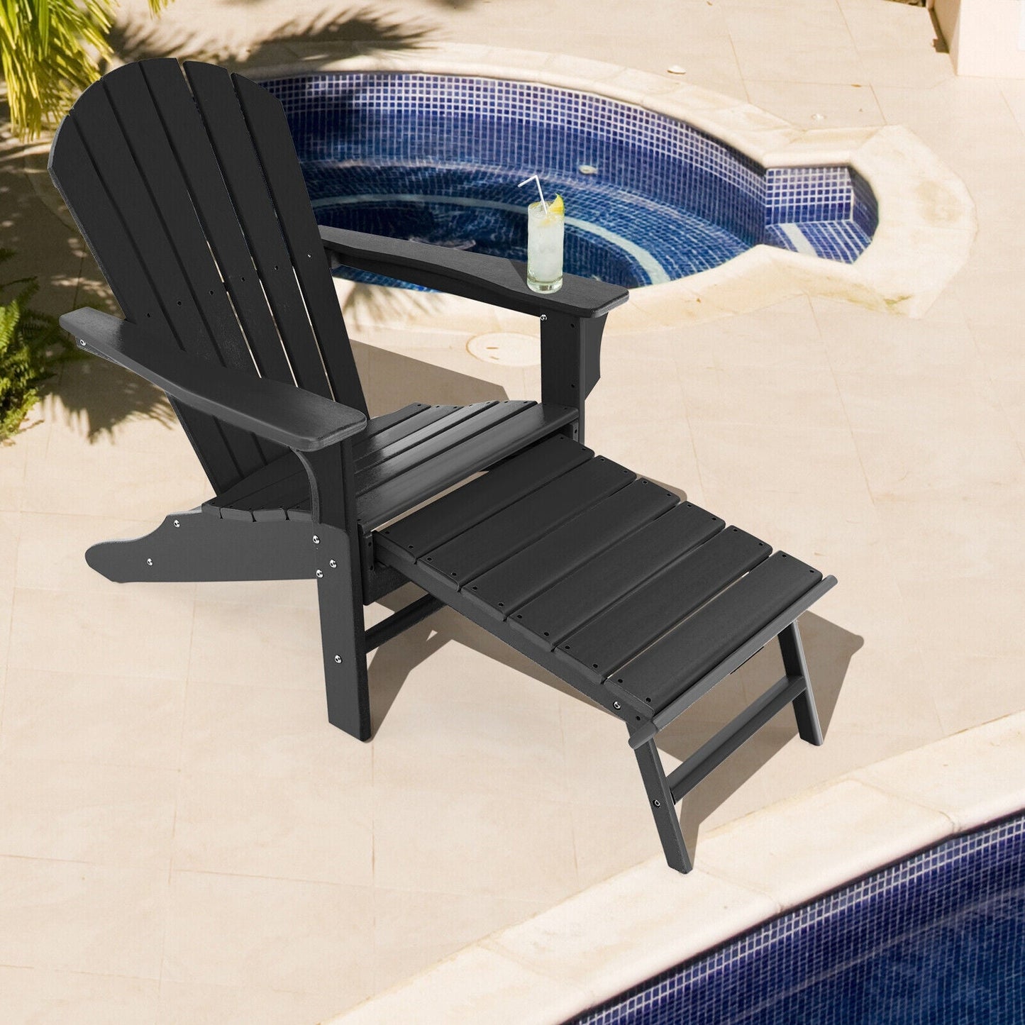 Patio HDPE Adirondack Chair with Retractable Ottoman