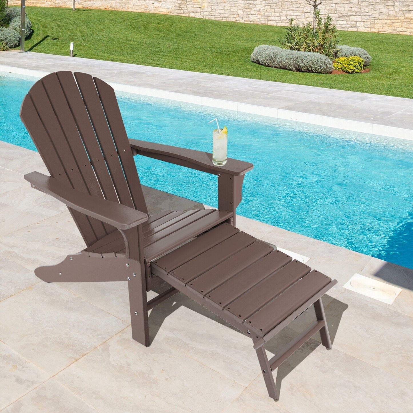 Patio HDPE Adirondack Chair with Retractable Ottoman