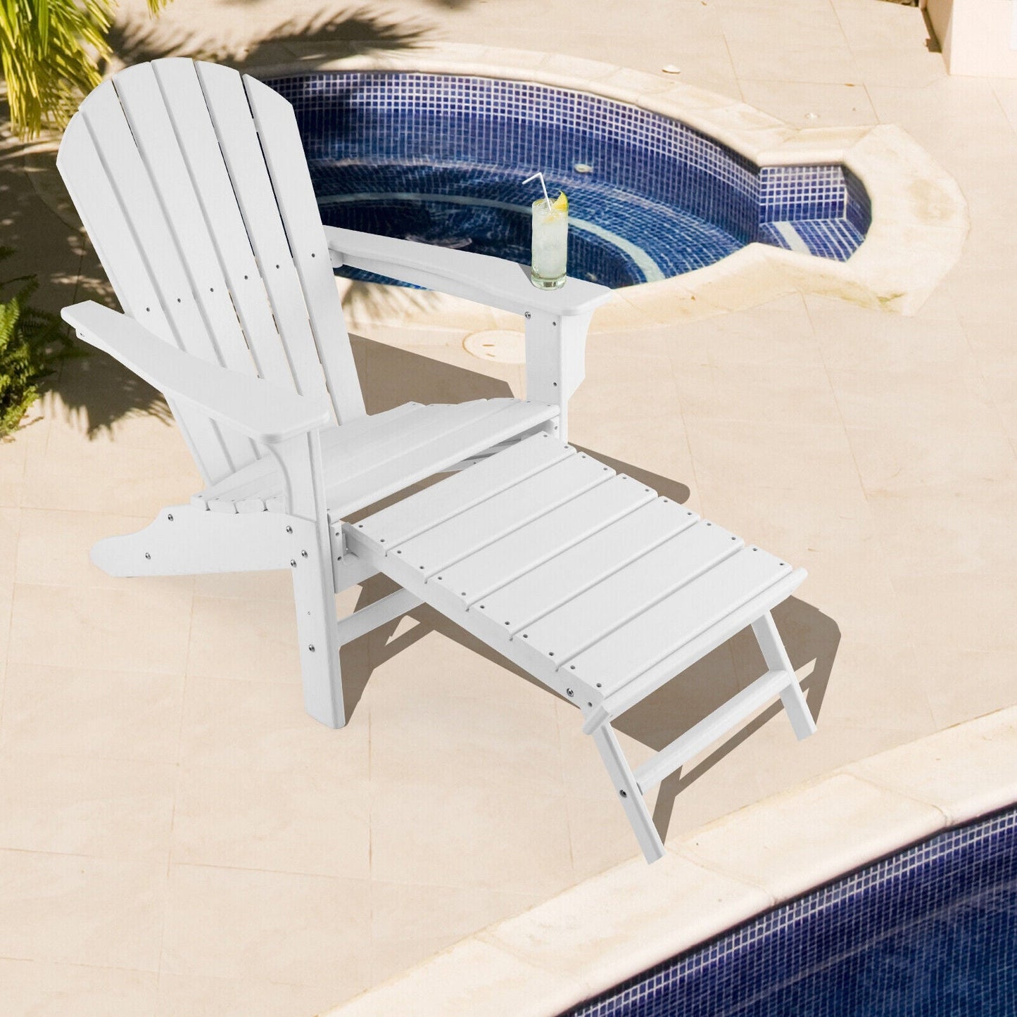 Patio HDPE Adirondack Chair with Retractable Ottoman