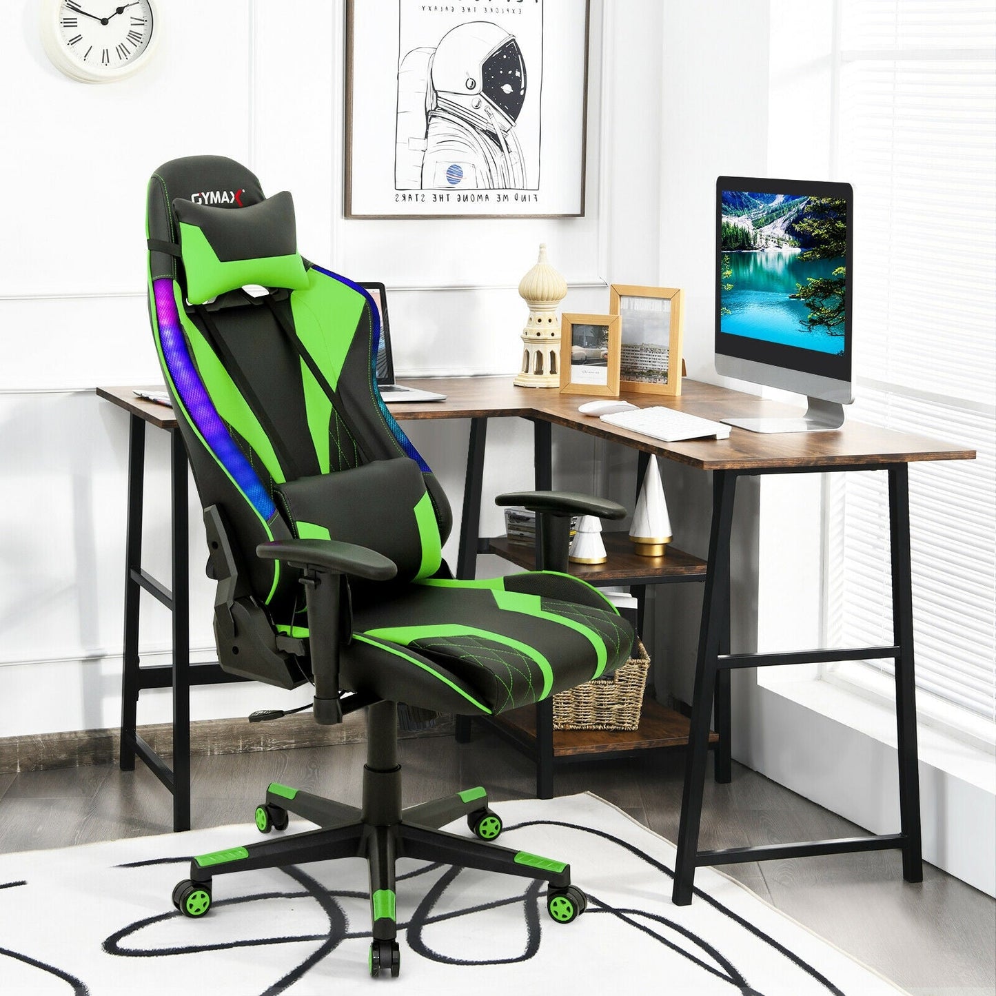 Gaming Chair Adjustable Swivel Computer Chair with Dynamic LED Lights
