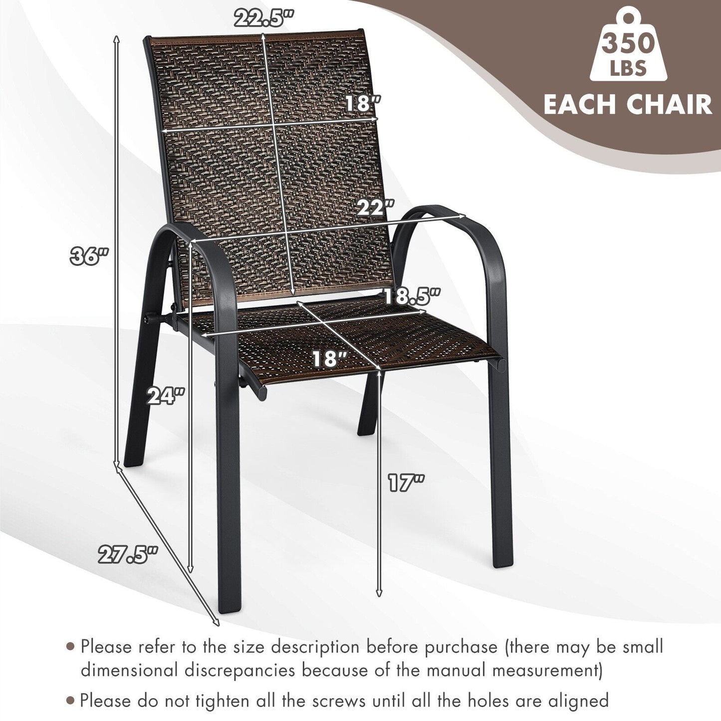 Set of 6 Outdoor PE Wicker Stackable Chairs with Sturdy Steel Frame