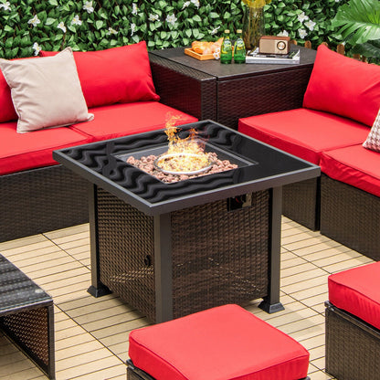 32 Inch Square Propane Fire Pit Table with Lava Rocks Cover