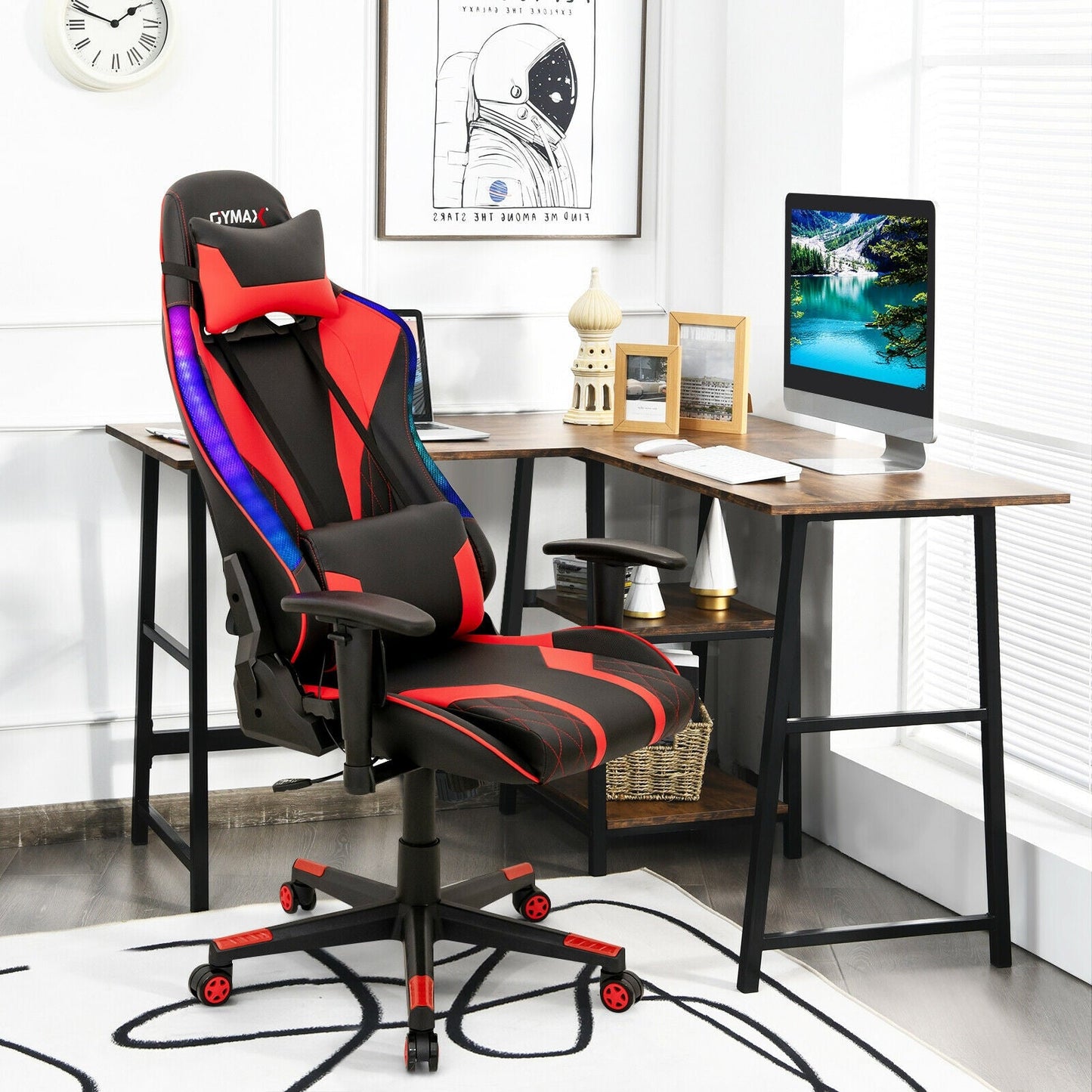 Gaming Chair Adjustable Swivel Computer Chair with Dynamic LED Lights