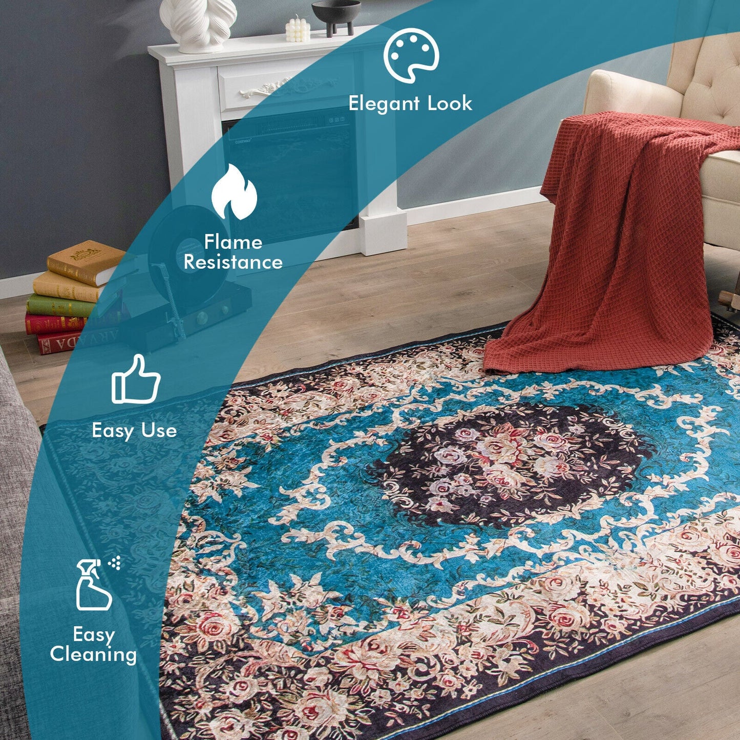 Area Rug with Non-Shedding Surface and Anti-slip Bottom