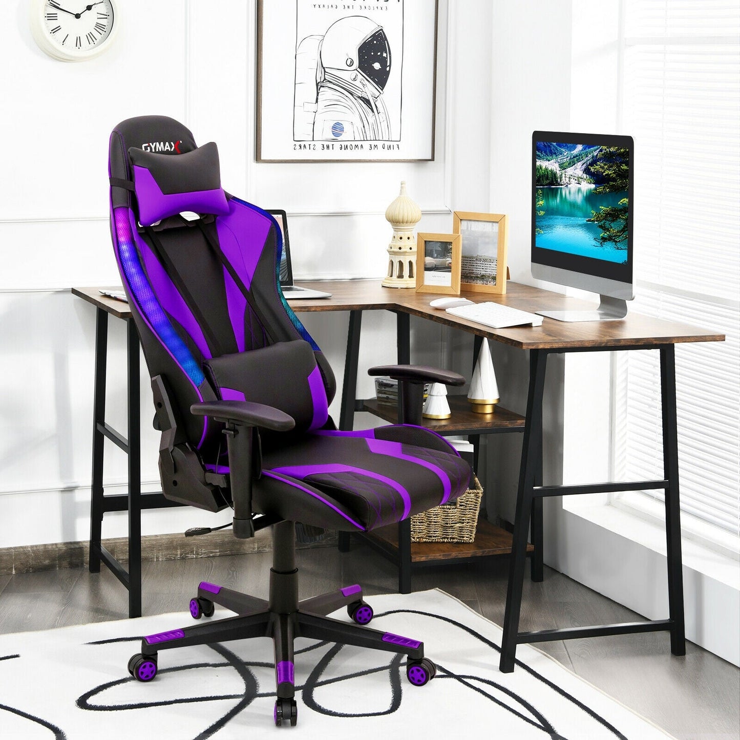 Gaming Chair Adjustable Swivel Computer Chair with Dynamic LED Lights