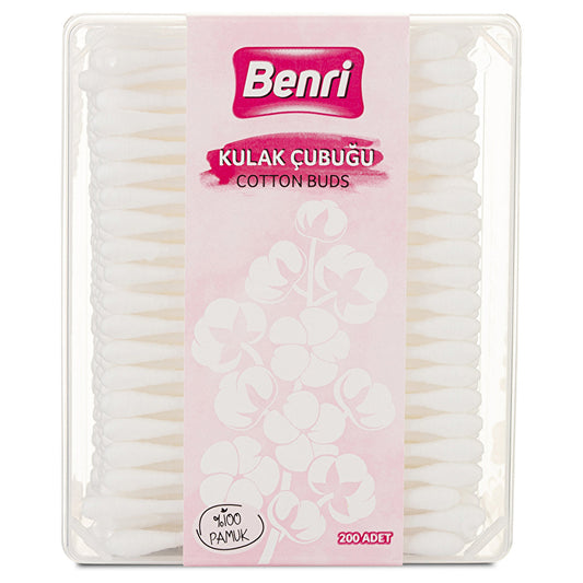 Benri Cotton Swabs 200 Count - 100% Cotton Tips | Safe & Versatile