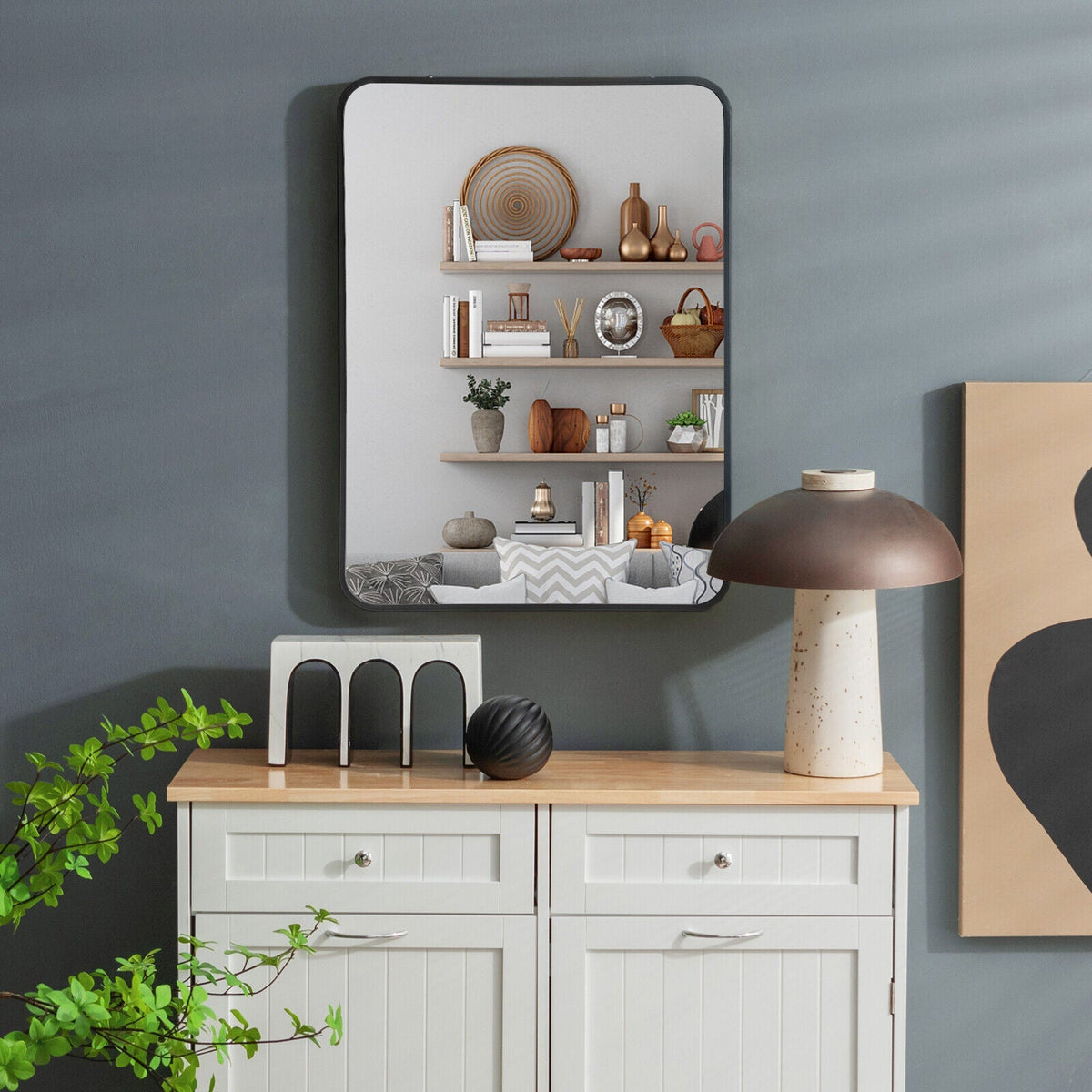 Metal Framed Bathroom Mirror with Rounded Corners