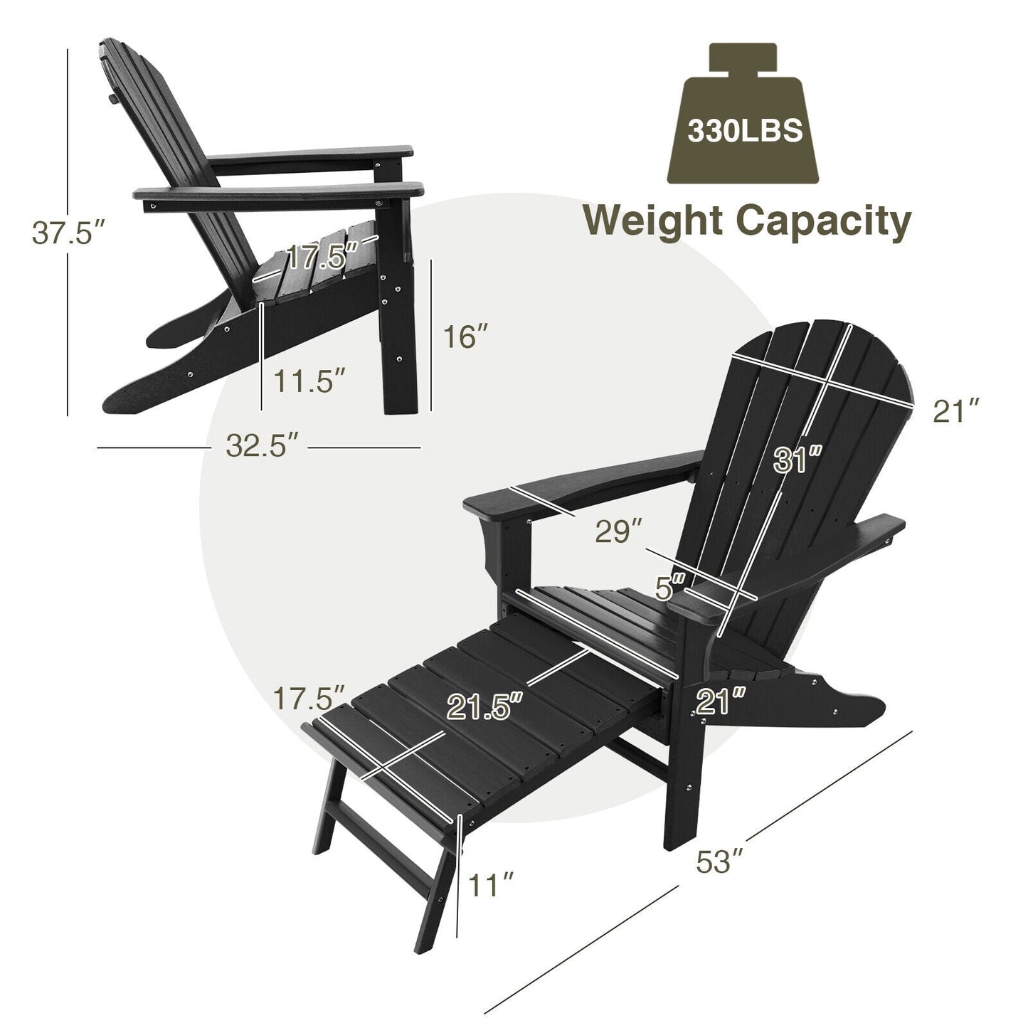 Patio HDPE Adirondack Chair with Retractable Ottoman