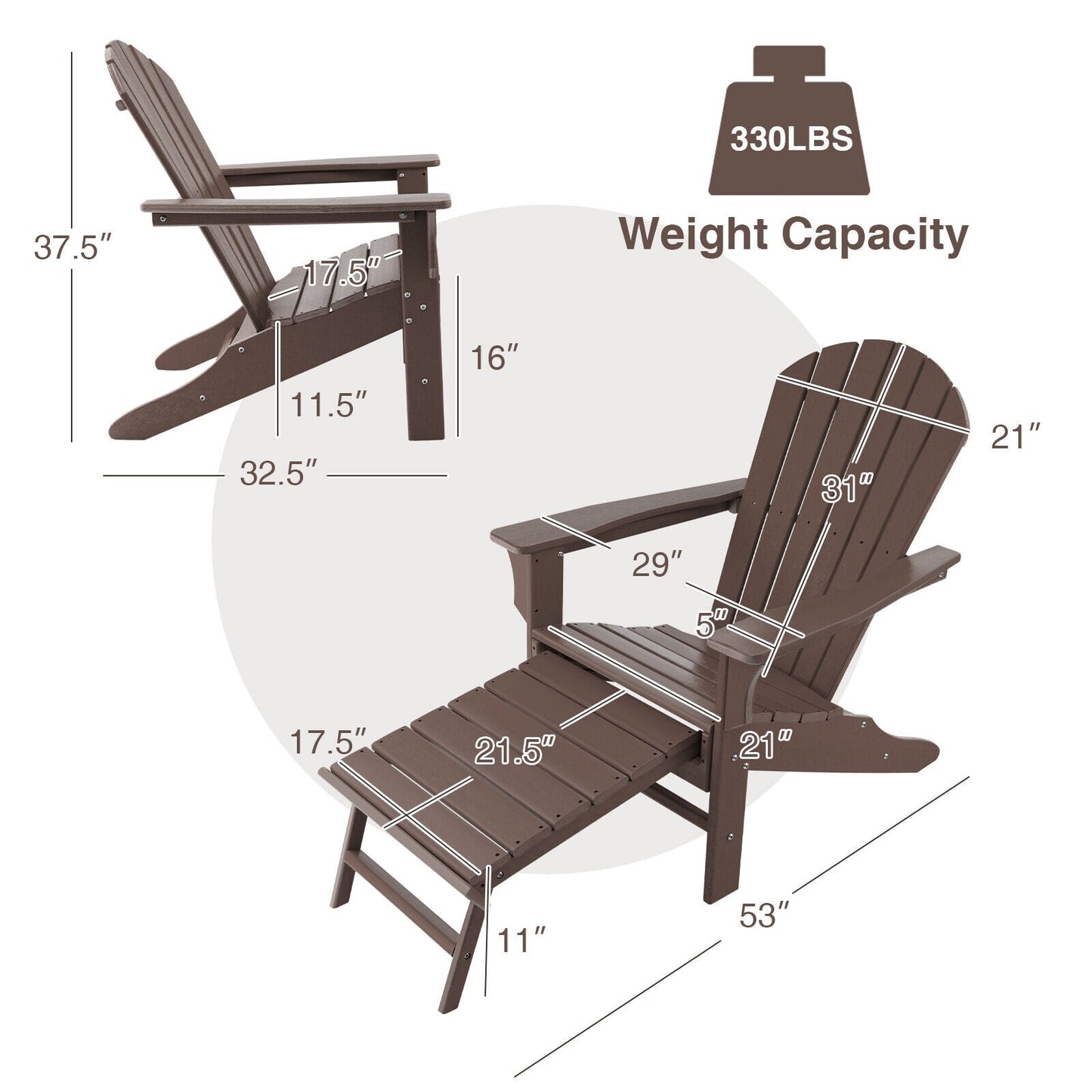 Patio HDPE Adirondack Chair with Retractable Ottoman