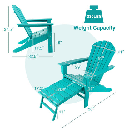 Patio HDPE Adirondack Chair with Retractable Ottoman