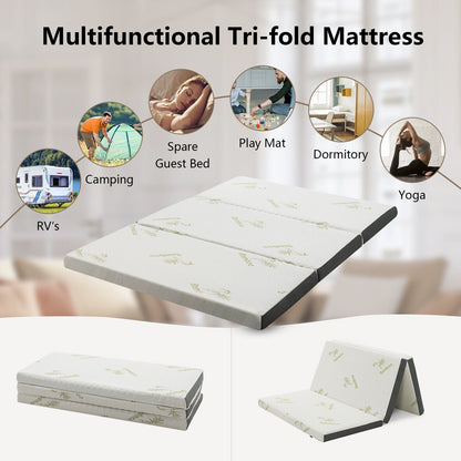Portable Tri-fold Memory Foam Floor Mattress Topper Portable with Carrying Bag
