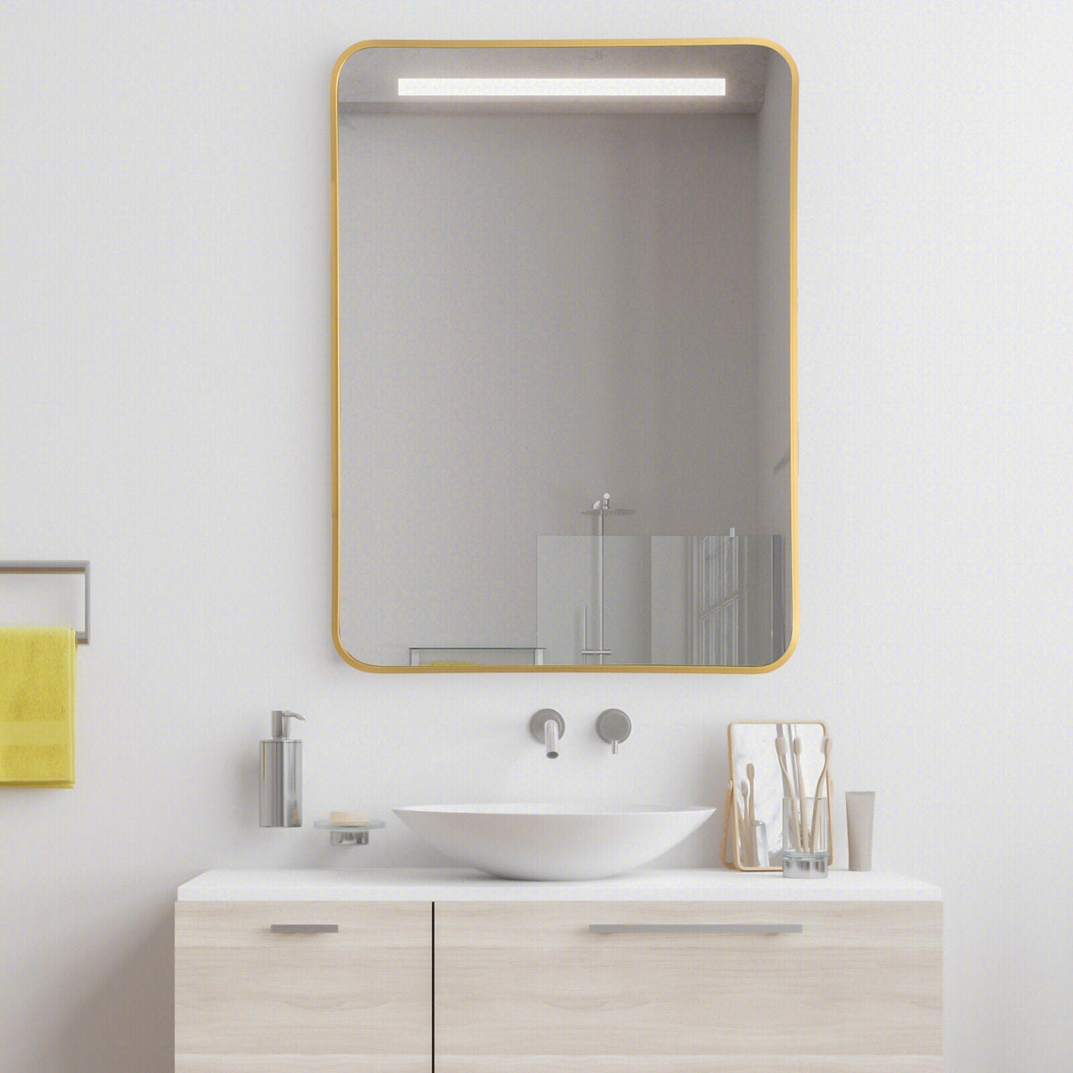Metal Framed Bathroom Mirror with Rounded Corners
