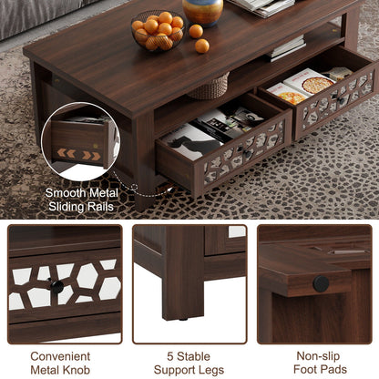 3-tier Coffee Table with 2 Drawers and 5 Support Legs