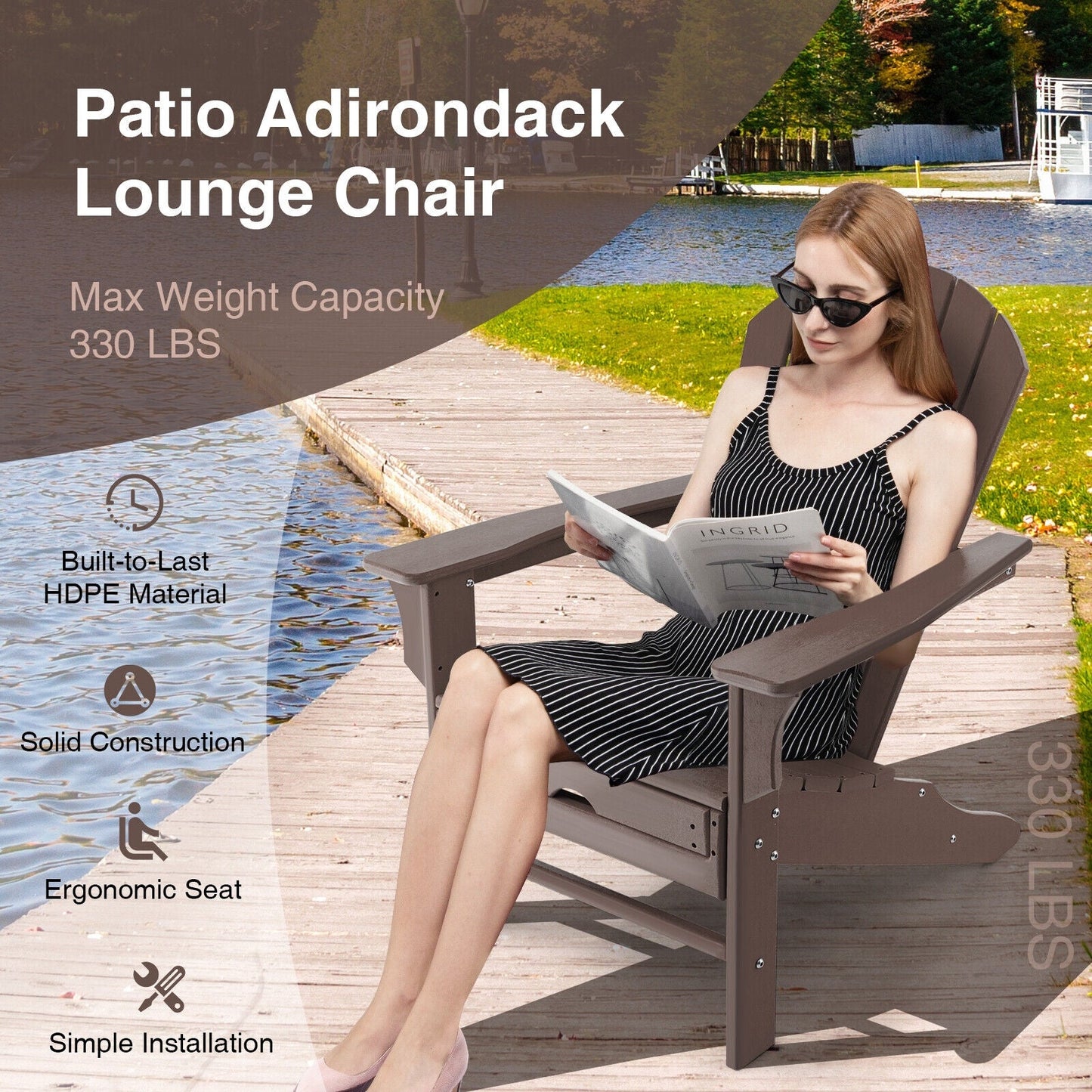 Patio HDPE Adirondack Chair with Retractable Ottoman
