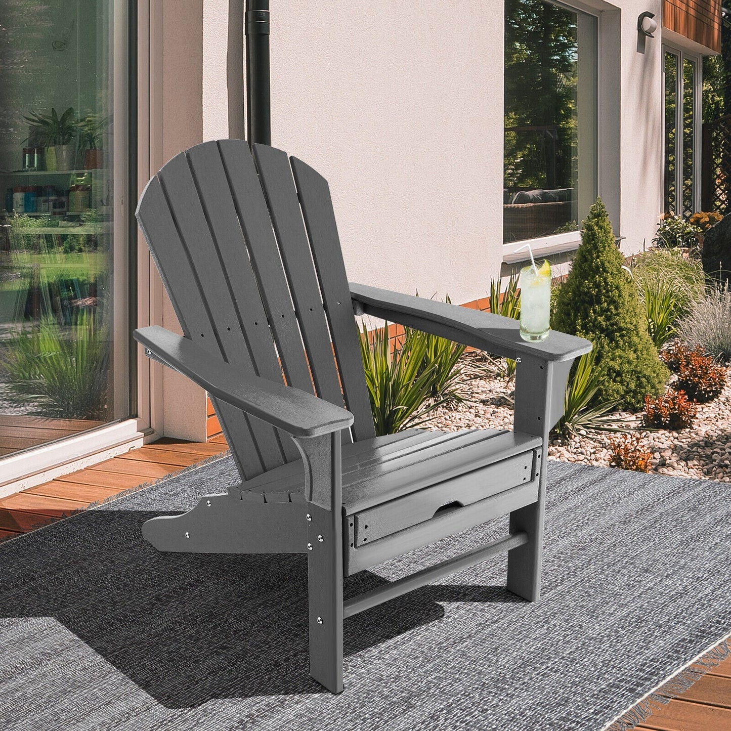 Patio HDPE Adirondack Chair with Retractable Ottoman