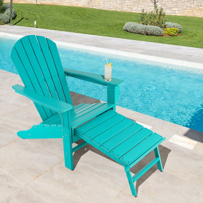 Patio HDPE Adirondack Chair with Retractable Ottoman