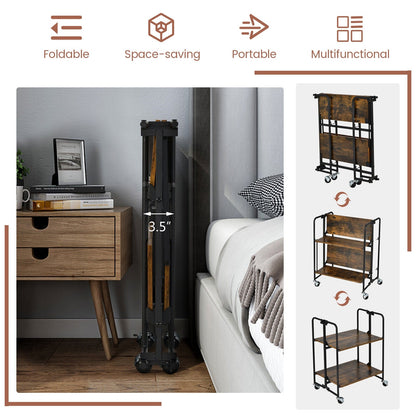 Folding Rolling Cart with Metal Frame-2-Tier