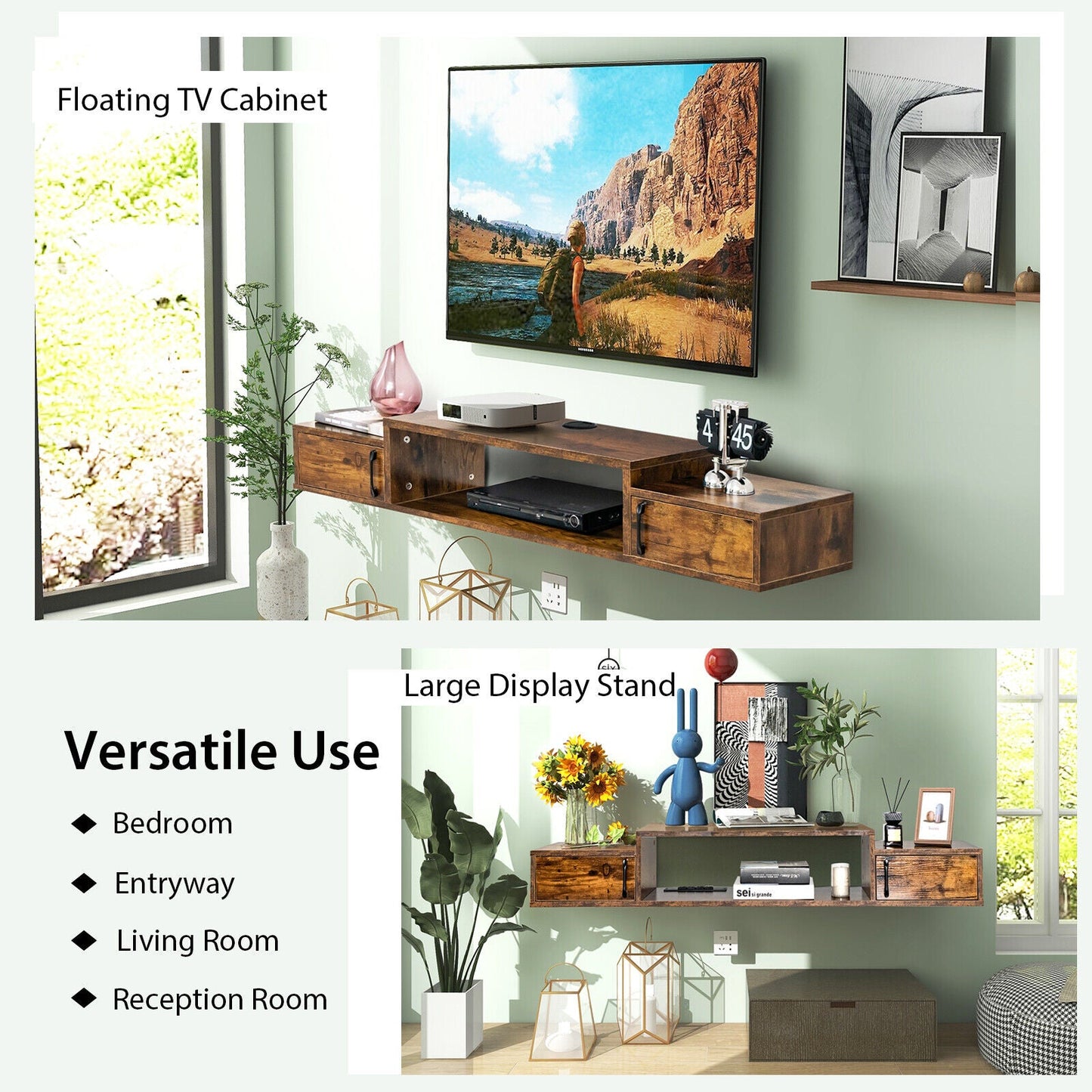 55 Inches Floating TV Stand with Power Outlet