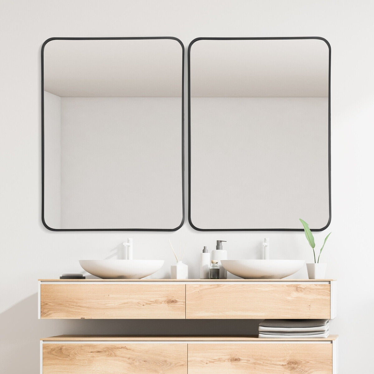 Metal Framed Bathroom Mirror with Rounded Corners