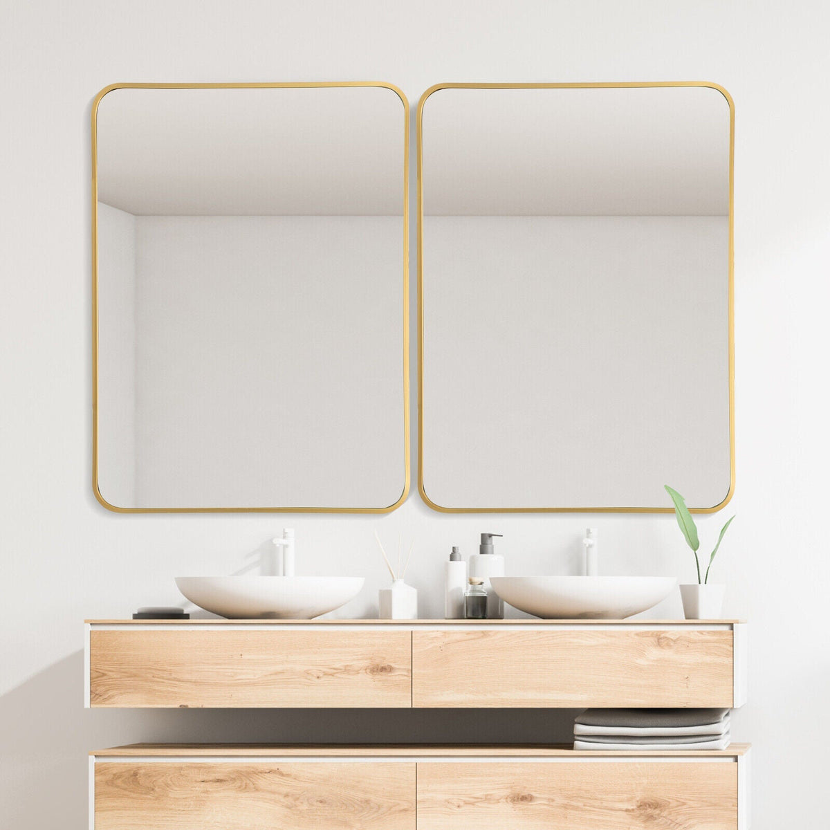 Metal Framed Bathroom Mirror with Rounded Corners
