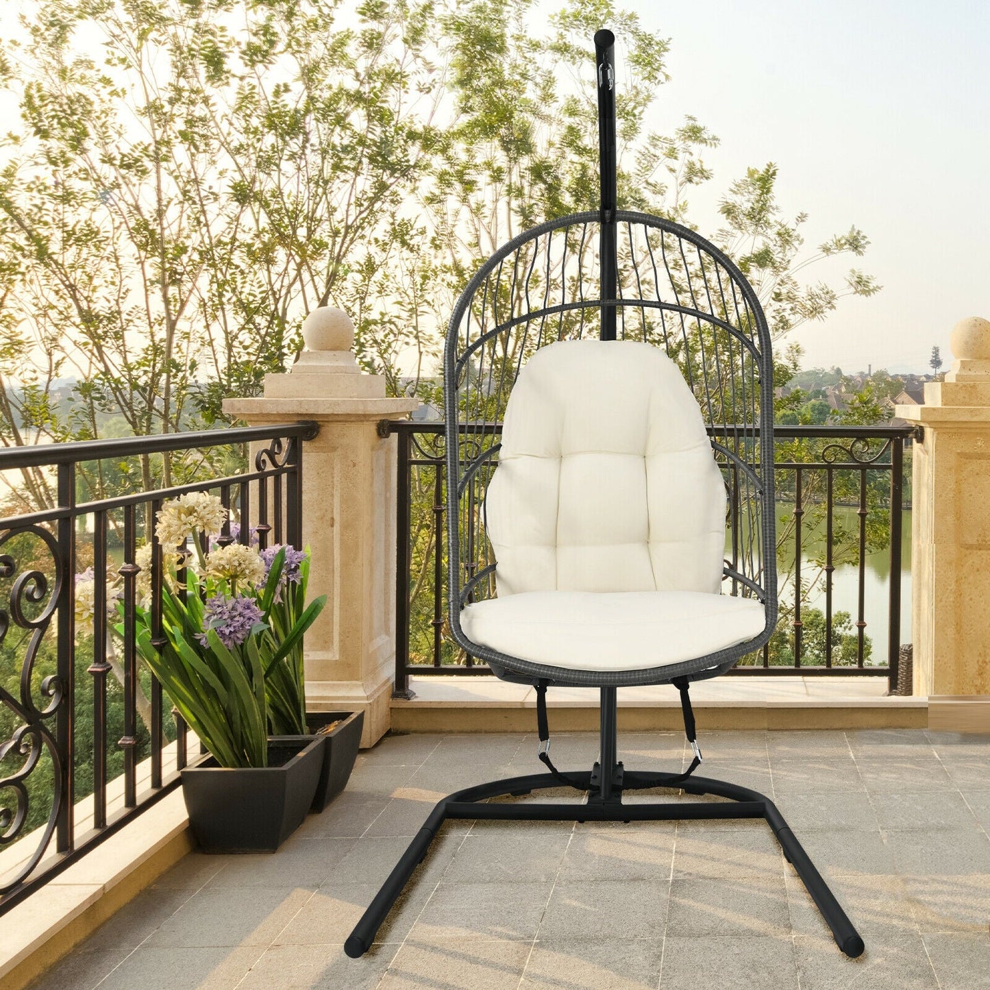 Hanging Wicker Egg Chair with Stand