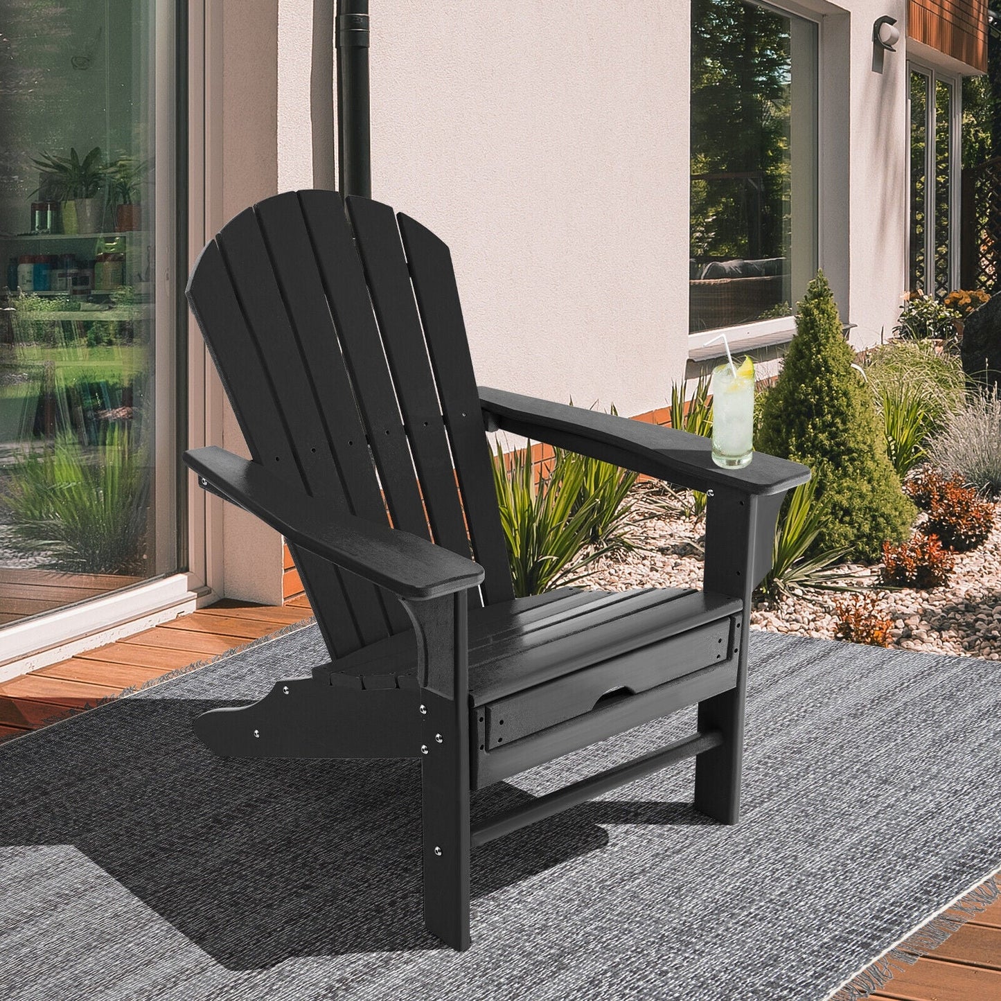 Patio HDPE Adirondack Chair with Retractable Ottoman
