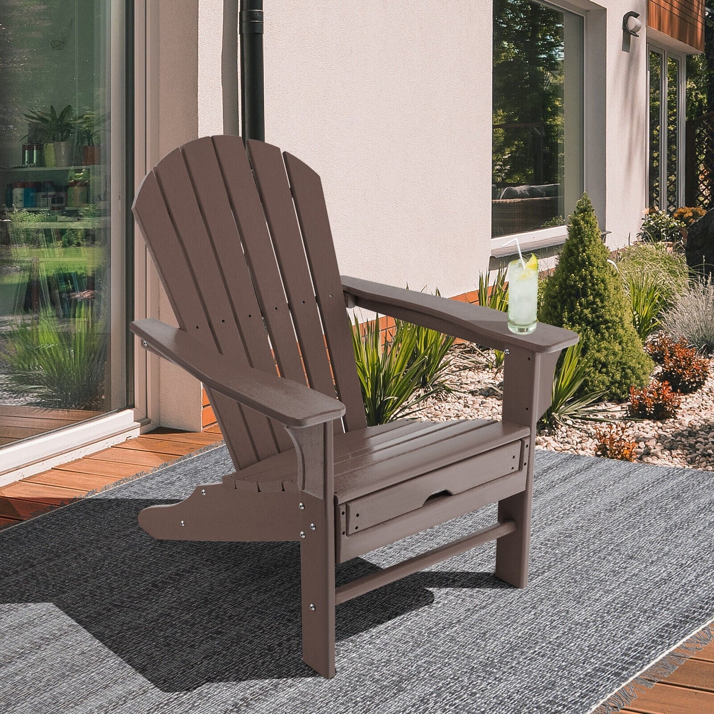 Patio HDPE Adirondack Chair with Retractable Ottoman
