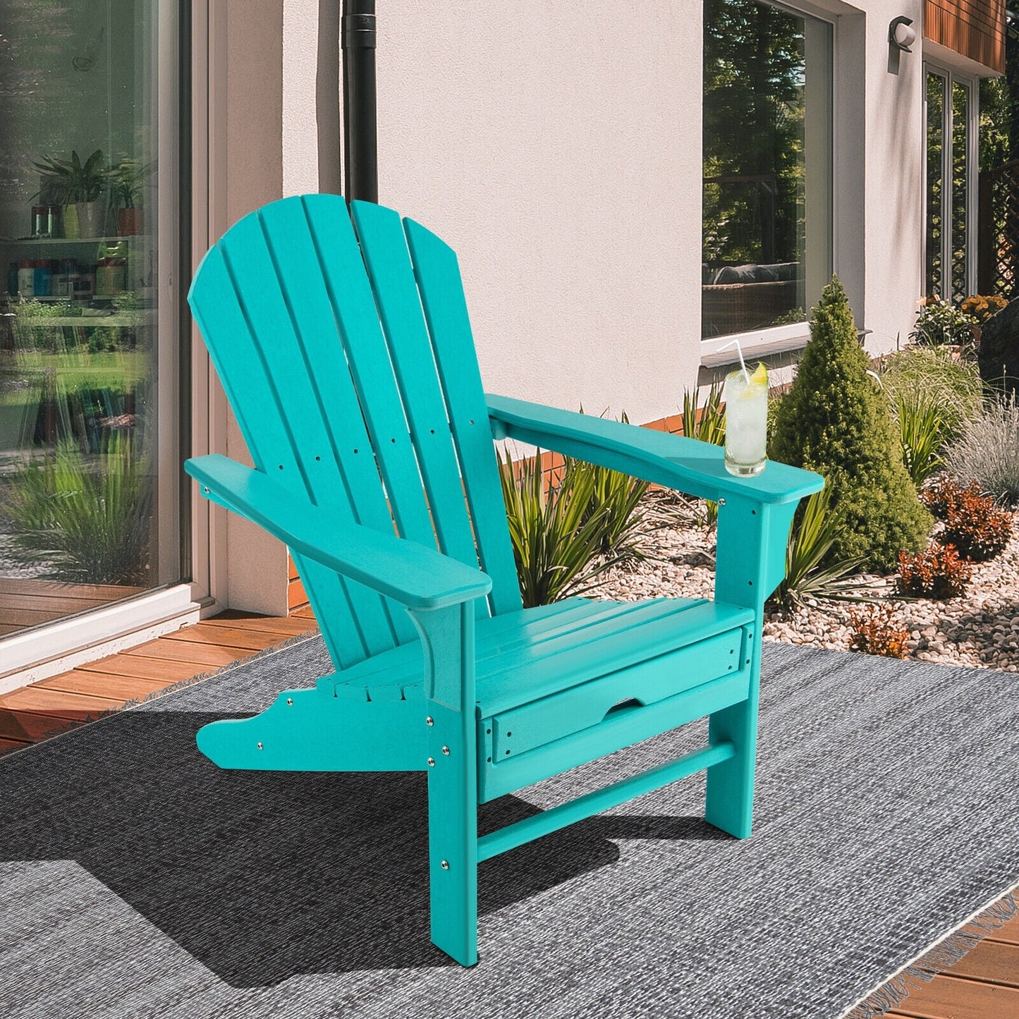 Patio HDPE Adirondack Chair with Retractable Ottoman