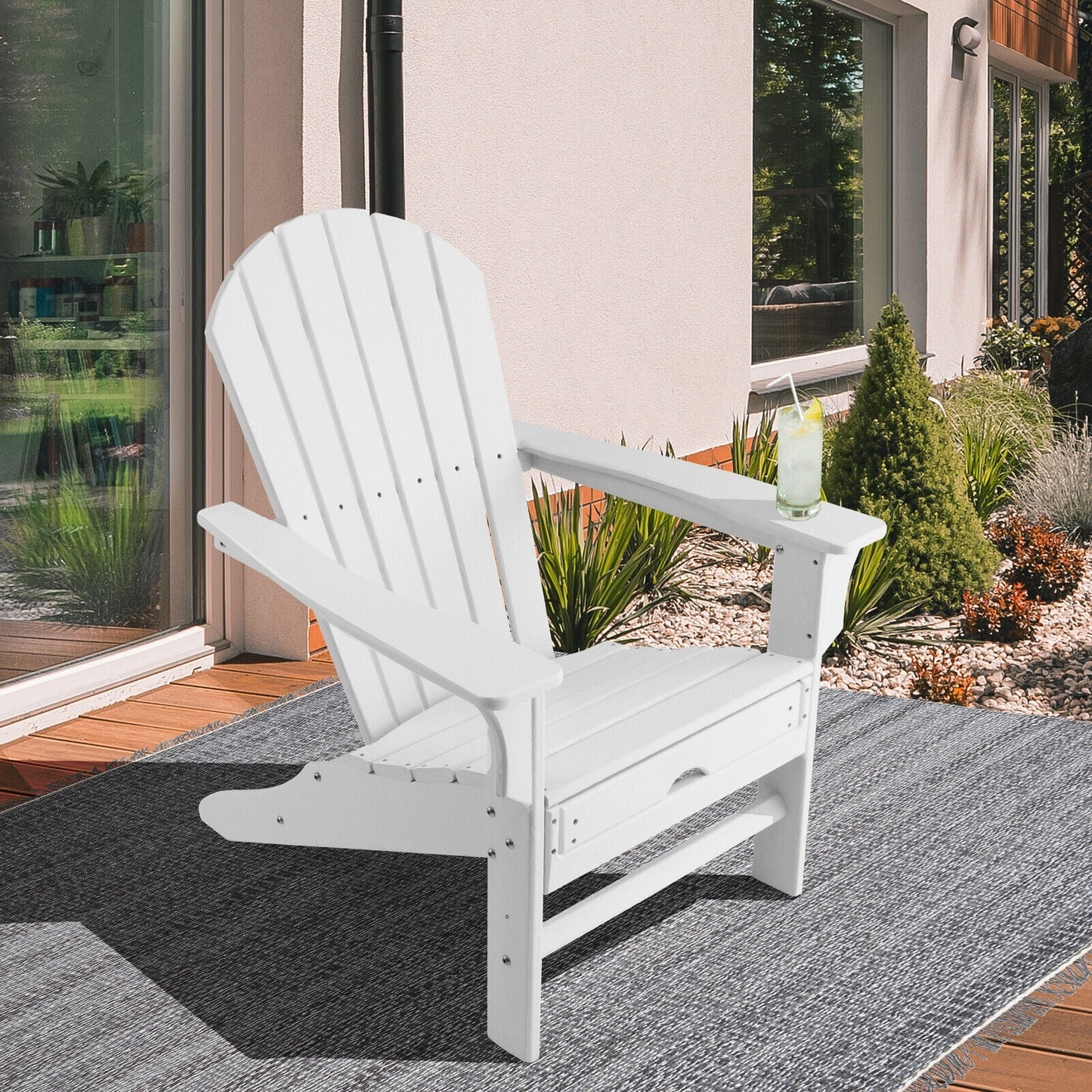 Patio HDPE Adirondack Chair with Retractable Ottoman