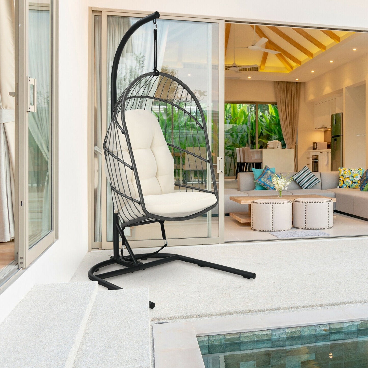 Hanging Wicker Egg Chair with Stand
