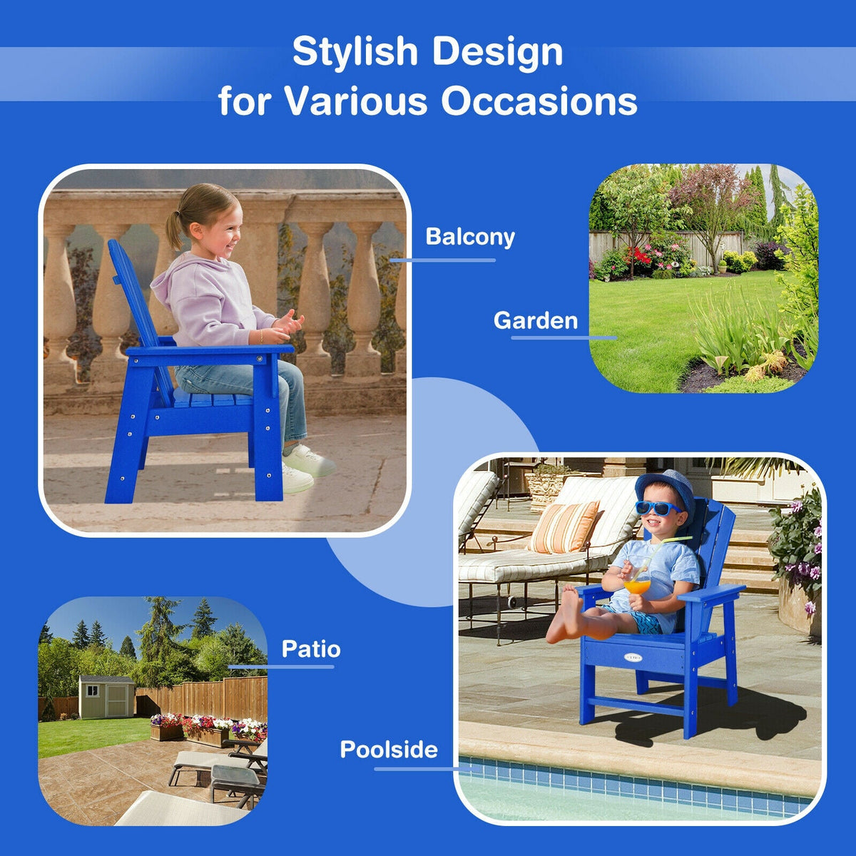 Patio Kids' Adirondack Chair with Ergonomic Backrest-Blue