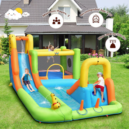 8-in-1 Inflatable Water Slide Bounce House with Splash Pool and 735W Blower