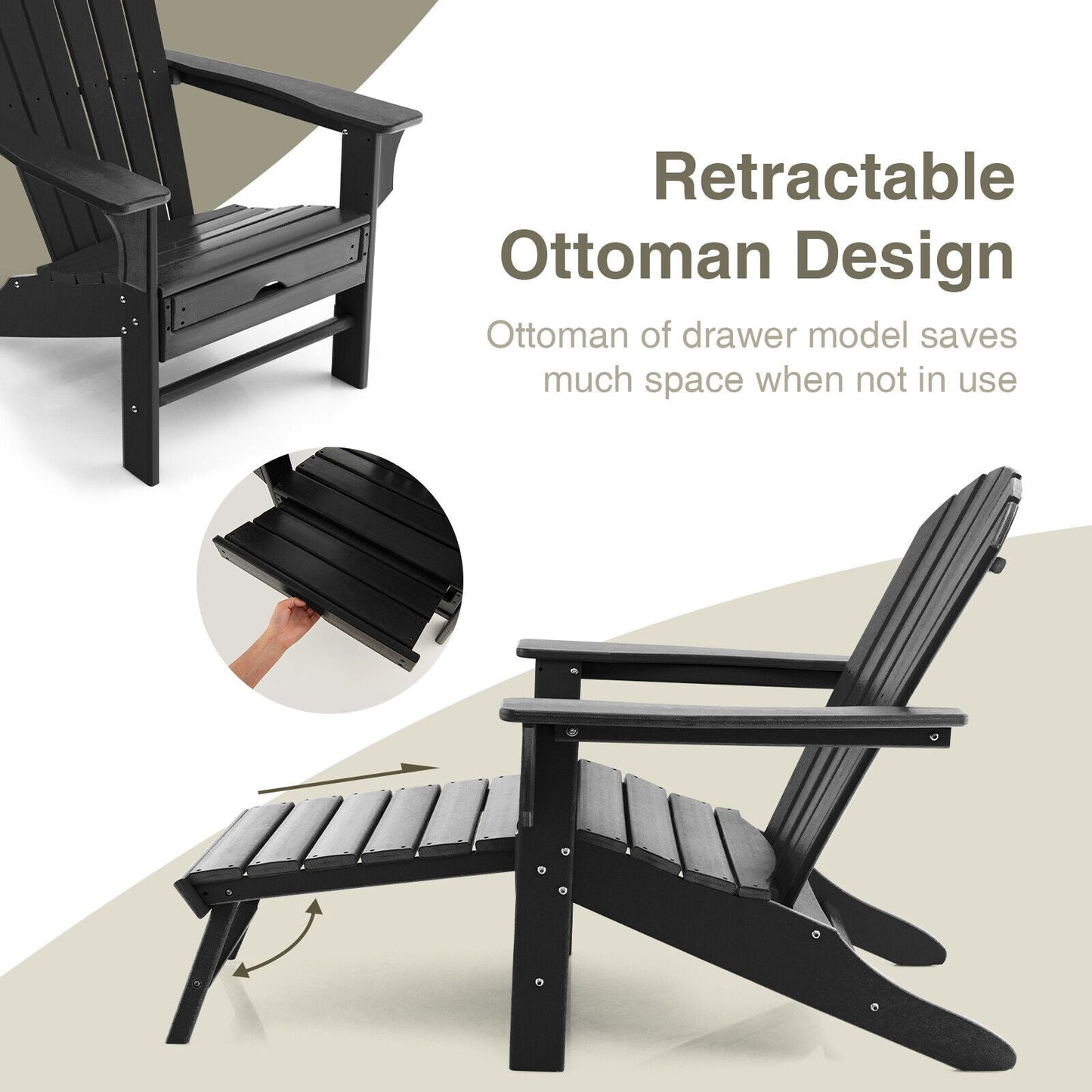 Patio HDPE Adirondack Chair with Retractable Ottoman