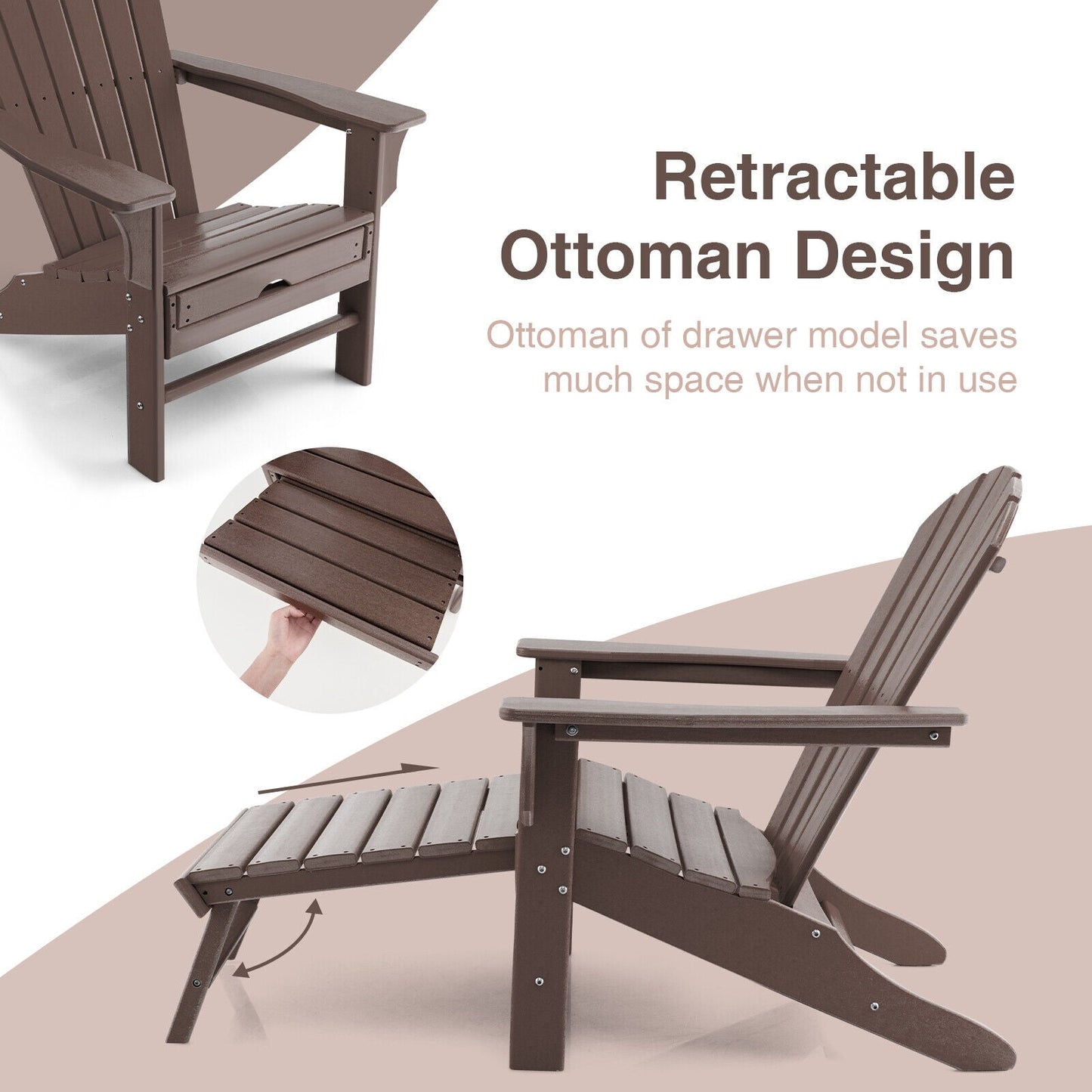 Patio HDPE Adirondack Chair with Retractable Ottoman