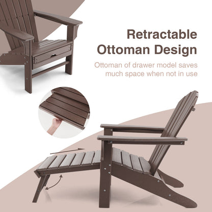 Patio HDPE Adirondack Chair with Retractable Ottoman