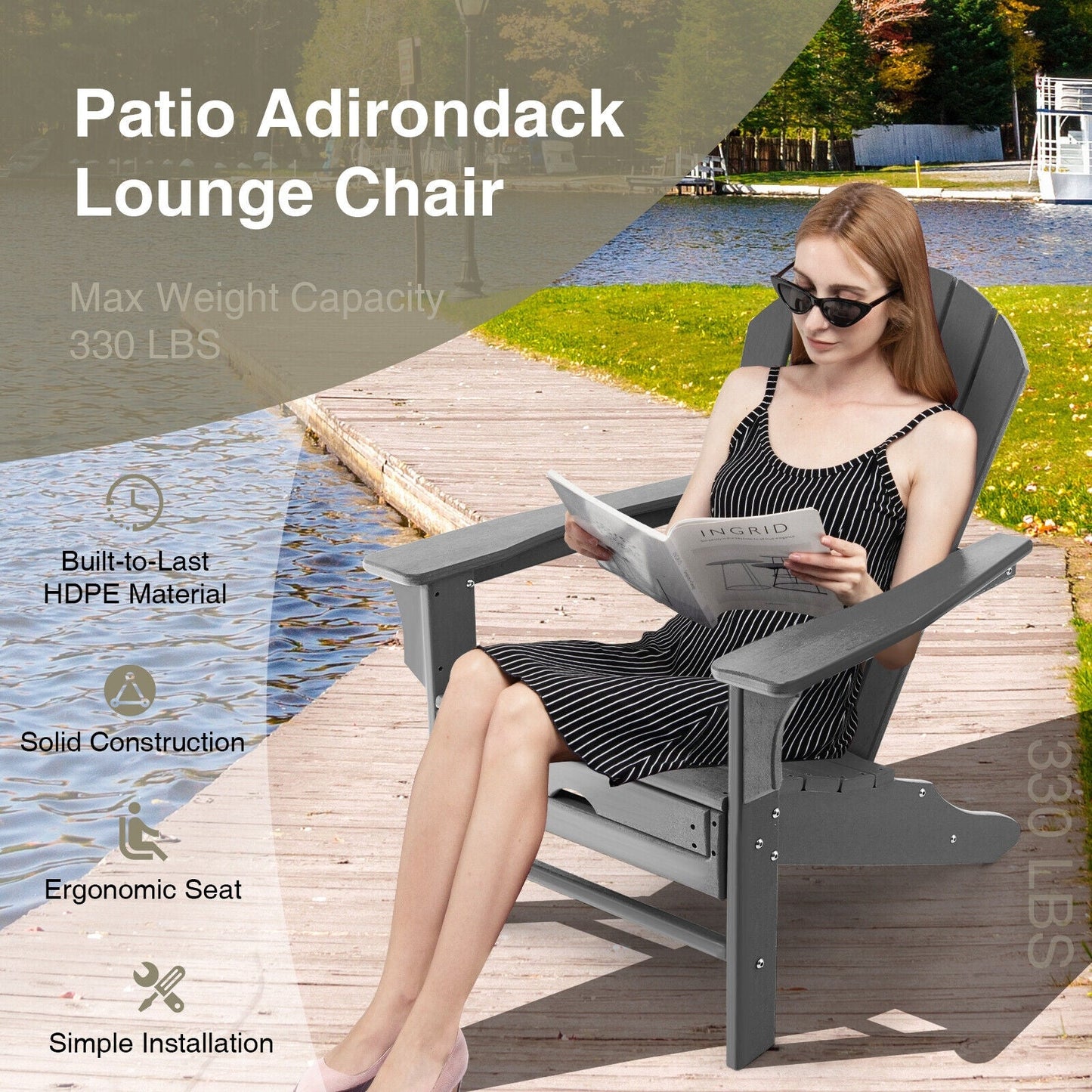 Patio HDPE Adirondack Chair with Retractable Ottoman