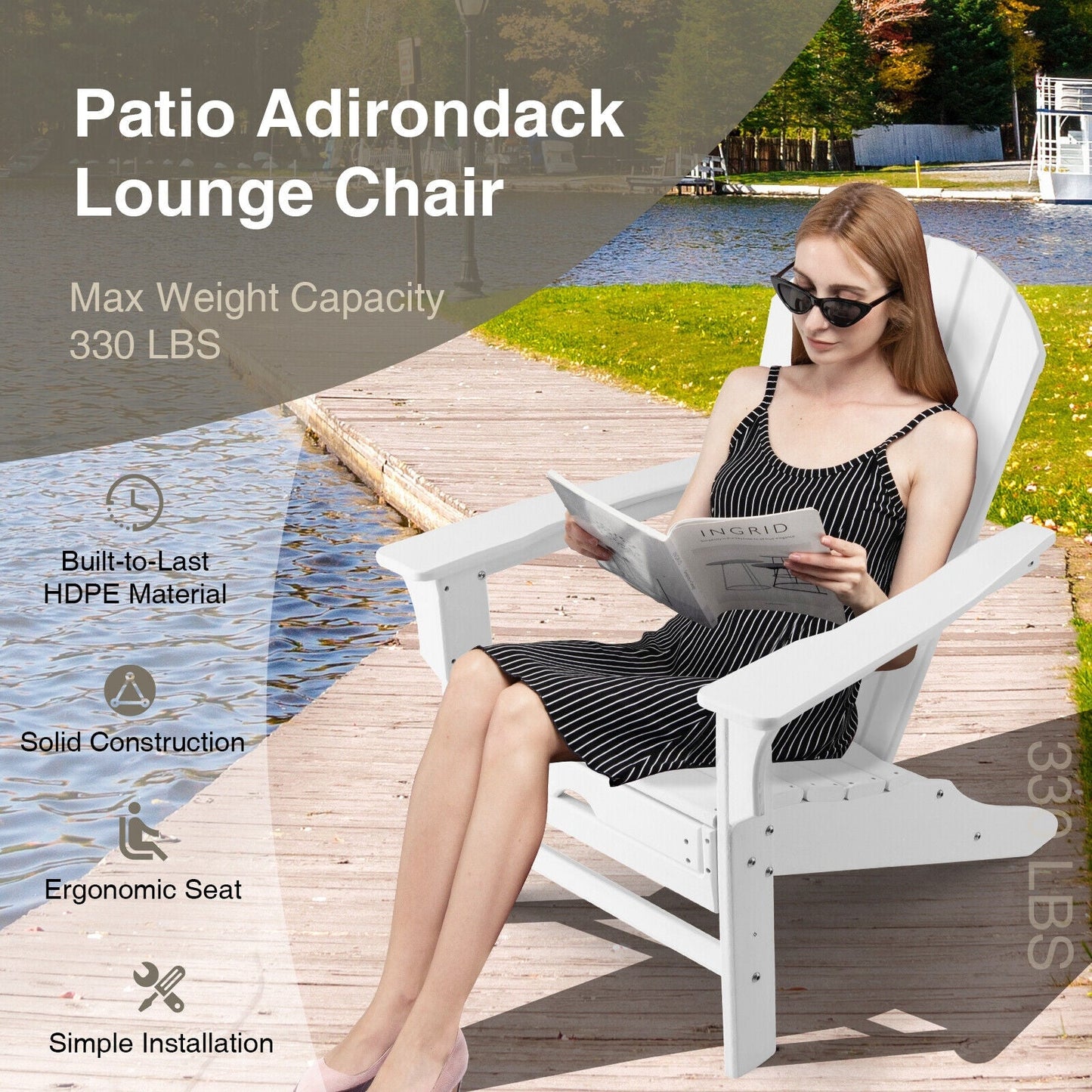 Patio HDPE Adirondack Chair with Retractable Ottoman