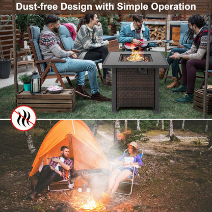 32 Inch Square Propane Fire Pit Table with Lava Rocks Cover