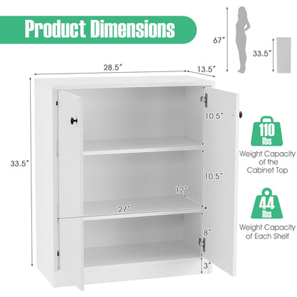 2 Door Storage Base Cabinet with 3-Tier Shelf-White
