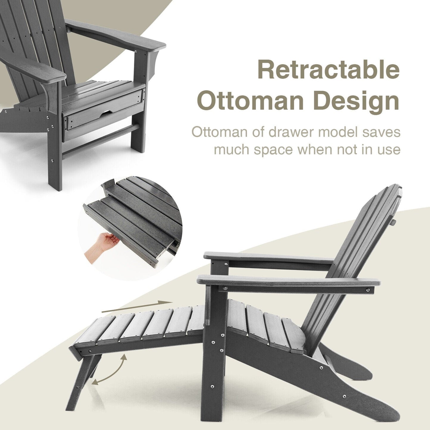Patio HDPE Adirondack Chair with Retractable Ottoman