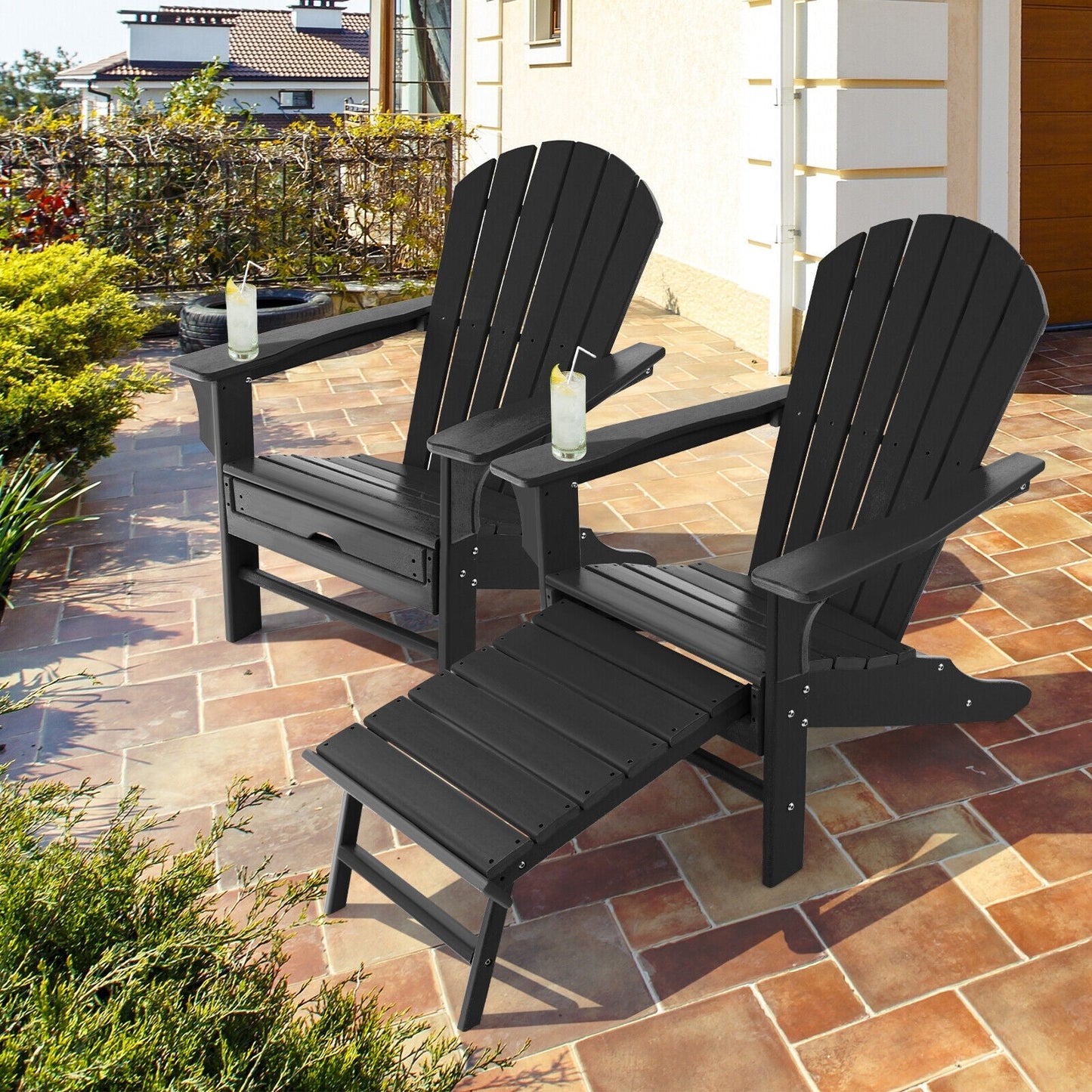 Patio HDPE Adirondack Chair with Retractable Ottoman